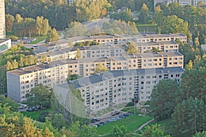 Aerial view of prefab houses in Lazdynai, Vilnius, Lithuania