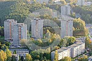 Aerial view of prefab houses in Lazdynai, Vilnius, Lithuania