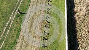 Aerial view of the preserved border fortifications on the German-German border between the FRG and the GDR