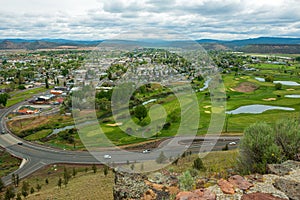 Aerial View of Prineville, Oregon, with the Crooked River and gold course