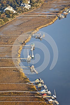 Aerial view of private docks