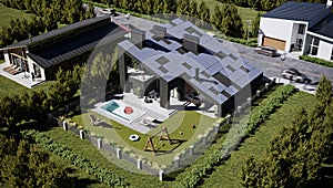 Aerial view of a private house, 3d rendering