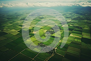 Aerial view productive farm land. Generate Ai