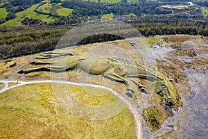 Aerial view of a public earthwork of a pit pony above a closed coal mine photo