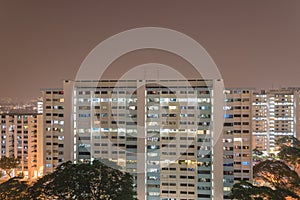 Aerial view public housing estate in Eunos, Singapore at blue hour
