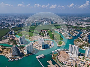 Aerial view of Puerto Cancun, Mexico