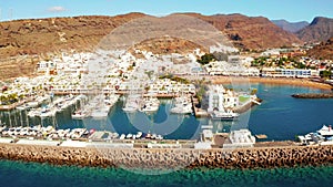 Aerial view of the Puerto de Mogan town on the coast of Gran Canaria island