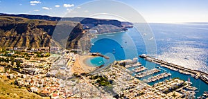 Aerial view of the Puerto de Mogan village on the coast of Gran Canaria island, Spain photo