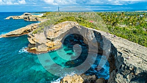 Aerial view of Puerto Rico. Faro Los Morrillos de Cabo Rojo. Playa Sucia beach and Salt lakes in Punta Jaguey. photo