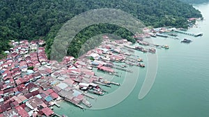 Aerial view Pulau Pangkor fishing village, Perak