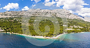 Aerial view of Punta Rata beach in Brela, Dalmatia, Croatia