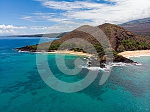 Aerial view at Puu Olai cinder cone and near by beaches photo