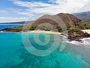 Aerial view at Puu Olai cinder cone, Little and Big beach of Makena state park photo