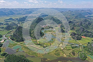 Aerial view of Puzhehei Scenic Area in Yunnan, China