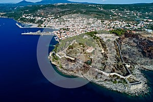Aerial view of Pylos historically also known under its Italian name Navarino, is a town and a former municipality in Messenia,
