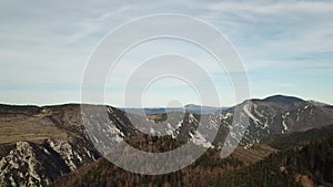 Aerial view of pyrenean hills in Occitanie,  France