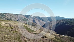 Aerial view of pyrenean mountains in Occitanie, France