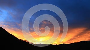 Aerial view of pyrenean sunset in Occitanie,  France