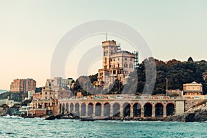 Aerial view of Quarto dei Mille beach surrounded by buildings