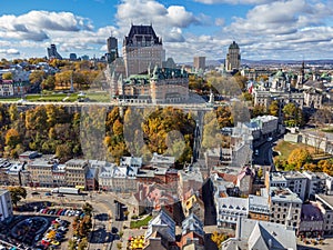 Aerial view of Quebec City Old Town in autumn.