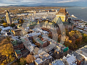 Aerial view of Quebec City Old Town in autumn.