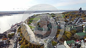 Aerial view of Quebec City Old Town in the fall season.