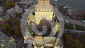 Aerial view of Quebec City Old Town in the fall season.