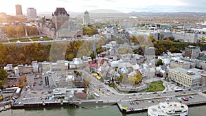 Aerial view of Quebec City Old Town in the fall season.