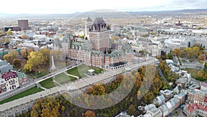 Aerial view of Quebec City Old Town in the fall season.