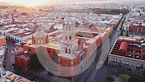 Aerial view of the Queretaro skyline at sunset. Mexico