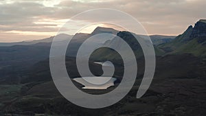 Aerial view of the Quiraing and surrounding areas in Isle of Skye, Autumn 2021