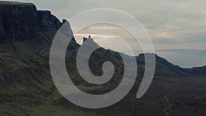 Aerial view of the Quiraing and surrounding areas in Isle of Skye, Autumn 2021