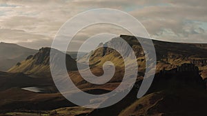 Aerial view of the Quiraing and surrounding areas in Isle of Skye, Autumn 2021