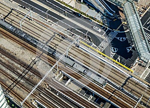 Aerial view of rail tracks in Tokyo, Japan