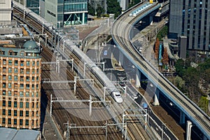 Aerial view of rail tracks in Tokyo, Japan