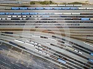 Aerial view of railroad rail yard