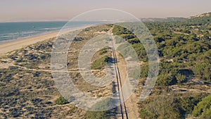 Aerial View Railroad on Sandy Beach