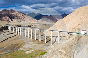 Aerial view of railway bridge on qinghai-tibet plateau