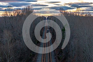 Aerial view of a railway near Yadkin River in Linwood, North Carolina
