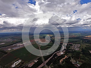 Aerial view of the rain coming.