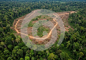 Aerial View of Rainforest Deforestation