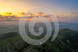 Aerial view of Rajjaprabha dam Kao sok national park at Suratthani, Thailand