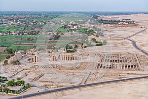 Aerial view of Ramesseum, ancient Thebes, Luxor, Egypt