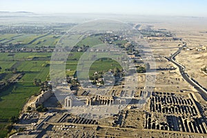 Aerial view of the Ramesseum, West Bank of Luxor, Egypt