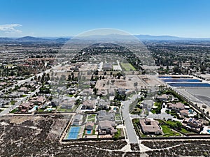 Aerial view of Rancho Cucamonga, located south of the foothills of the San Gabriel Mountains and Angeles National Forest photo