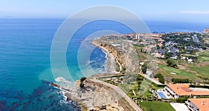 Aerial view of Rancho Palos Verdes coastline and homes, California