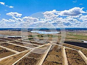 Aerial view of Rangers Valley Feedlot, near Glen Innes, New South Wales, Australia