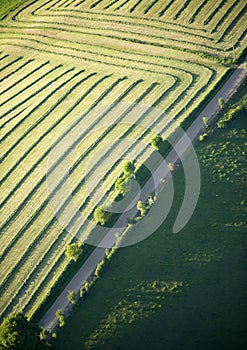 Aerial View : Raod along a field