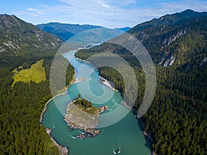 Aerial view of the rapid river of Katun photo