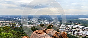 Aerial view of rapidly sprawling Gaborone city spread out over the savannah, Gaborone, Botswana, Africa